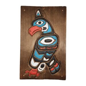 Northwest PNW Coast Style Carved Wood Wall Art Bird Raven Relief Panel 11x16